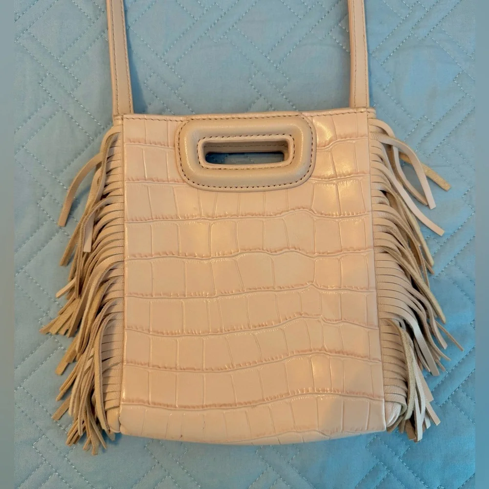 Maje Fringed Pale Pink Croc-Embossed Women's Mini Bag - Picture 4 of 7